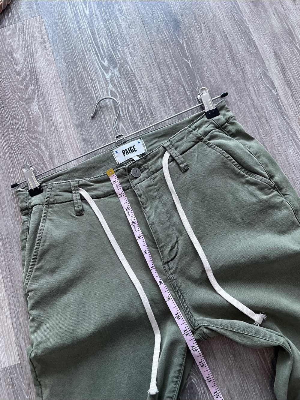 Paige Carly jeans vintage green wide leg mid rise tie waist - Picture 5 of 10